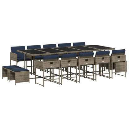 15-teiliges Garten-Ess-Set mit Kissen, grau, Polyrattan