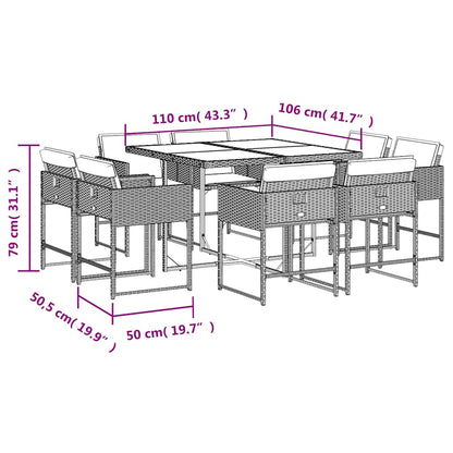 9-tlg. Garten-Essgruppe mit Kissen Schwarz Poly Rattan