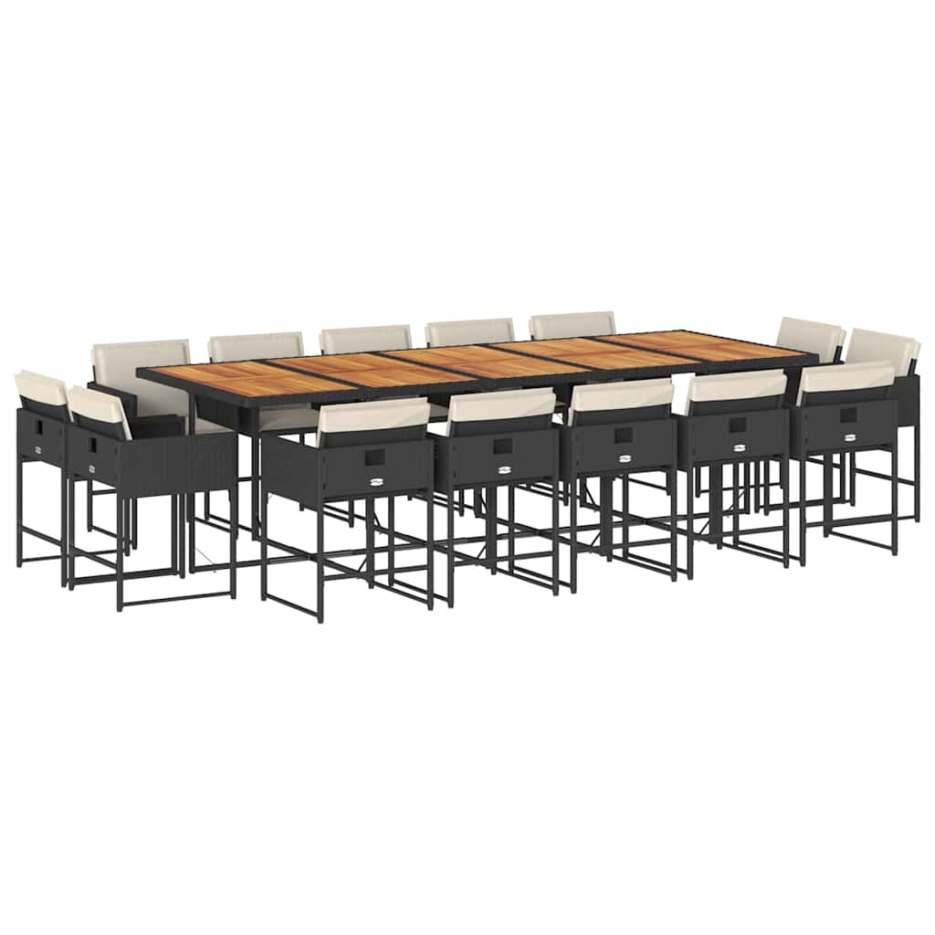 15-tlg. Garten-Essgruppe mit Kissen Schwarz Poly Rattan