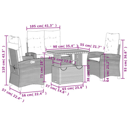 4-tlg. Garten-Essgruppe mit Kissen Schwarz Poly Rattan