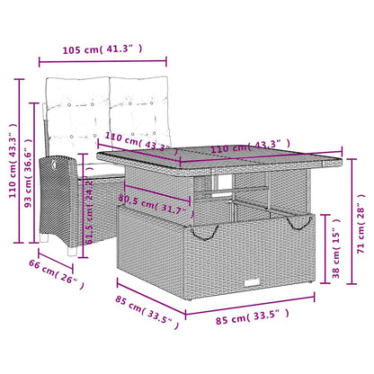 2-tlg. Garten-Essgruppe mit Kissen Grau Poly Rattan