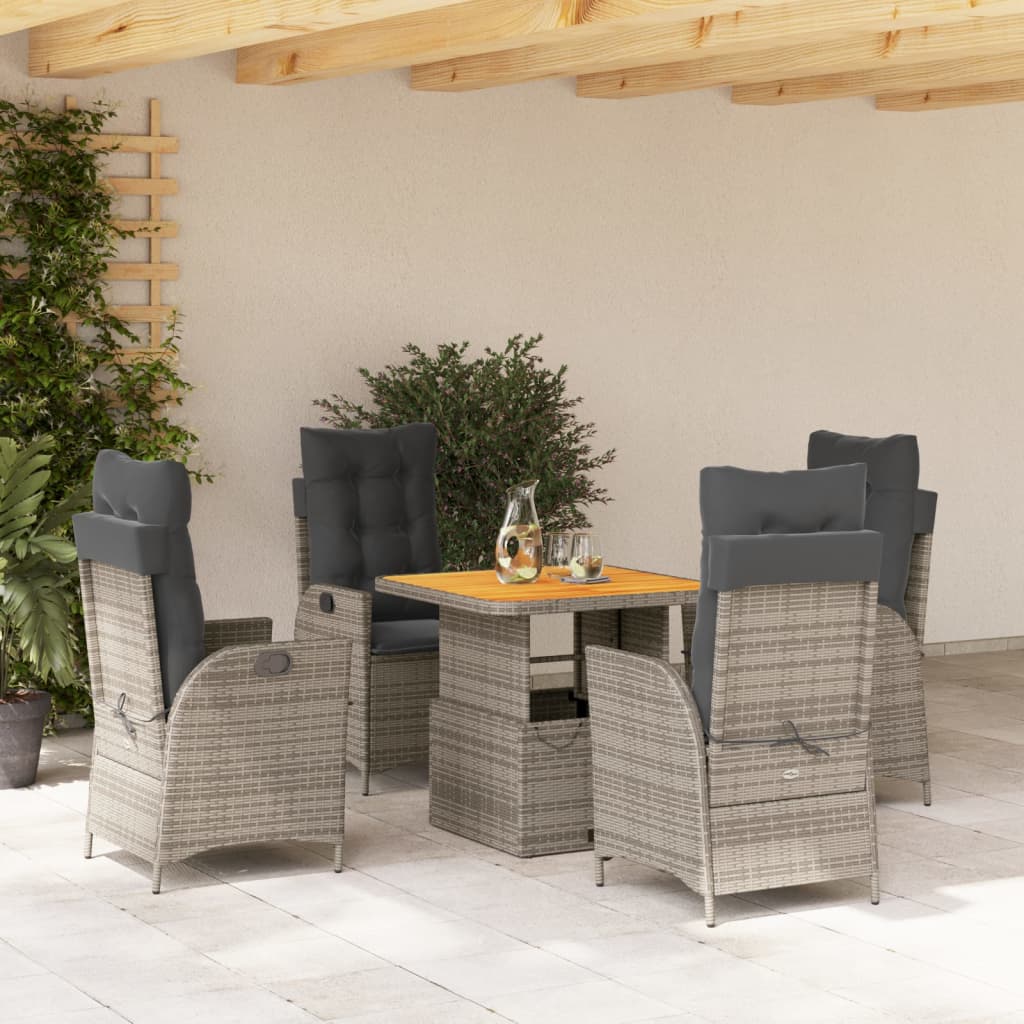 5-tlg. Garten-Essgruppe mit Kissen Grau Poly Rattan