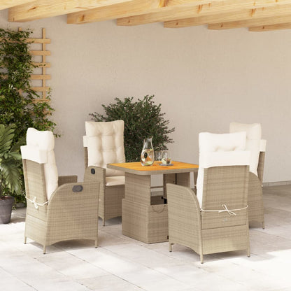5-tlg. Garten-Essgruppe mit Kissen Beige Poly Rattan