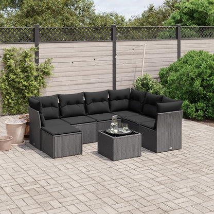 8-tlg. Garten-Sofagarnitur mit Kissen Schwarz Poly Rattan