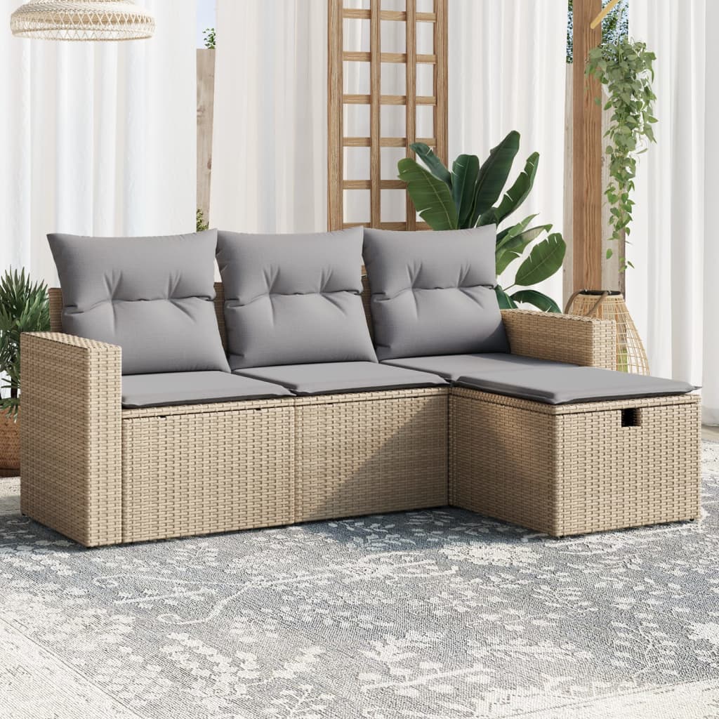 4-tlg. Garten-Sofagarnitur mit Kissen Beigemischung Poly Rattan