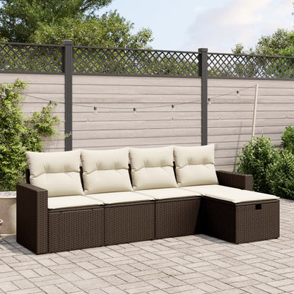 5-tlg. Garten-Sofagarnitur mit Kissen Braun Poly Rattan