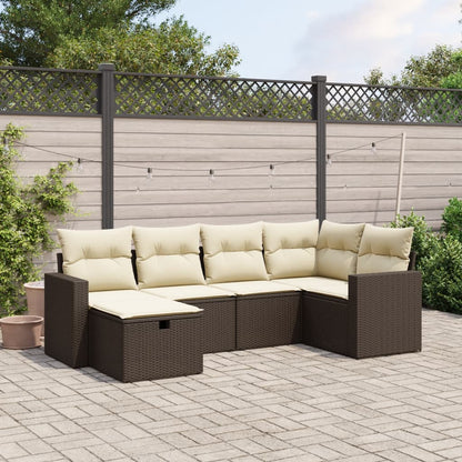 6-tlg. Garten-Sofagarnitur mit Kissen Braun Poly Rattan
