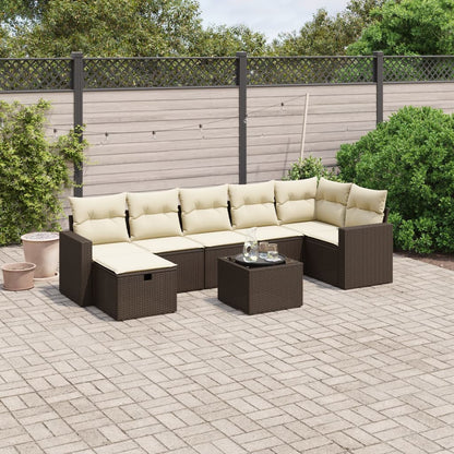 8-tlg. Garten-Sofagarnitur mit Kissen Braun Poly Rattan