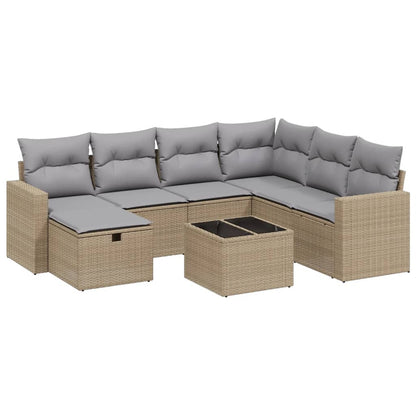 8-tlg. Garten-Sofagarnitur mit Kissen Beige Poly Rattan