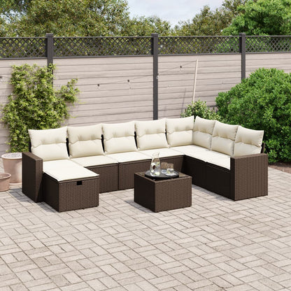 9-tlg. Garten-Sofagarnitur mit Kissen Braun Poly Rattan