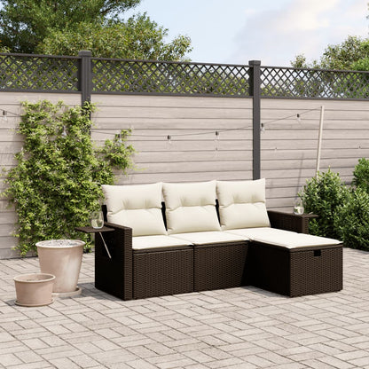 4-tlg. Garten-Sofagarnitur mit Kissen Braun Poly Rattan