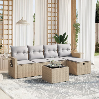 6-tlg. Garten-Sofagarnitur mit Kissen Beige Poly Rattan