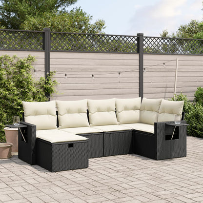 6-tlg. Garten-Sofagarnitur mit Kissen Schwarz Poly Rattan