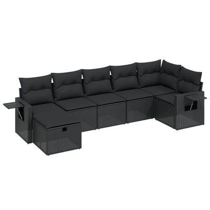 7-tlg. Garten-Sofagarnitur mit Kissen Schwarz Poly Rattan