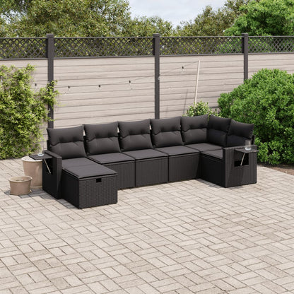 7-tlg. Garten-Sofagarnitur mit Kissen Schwarz Poly Rattan