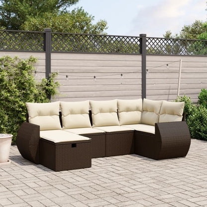 6-tlg. Garten-Sofagarnitur mit Kissen Braun Poly Rattan