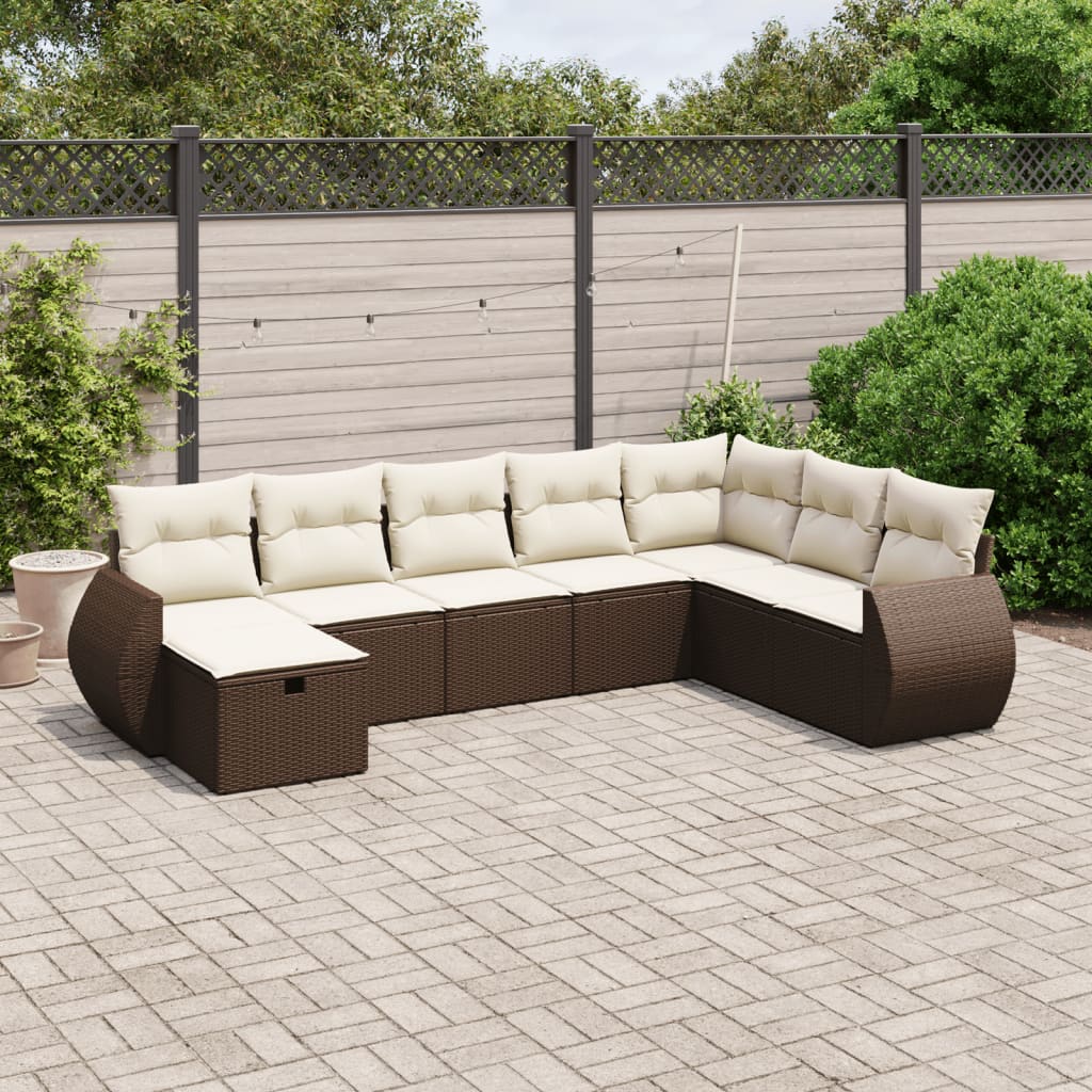 8-tlg. Garten-Sofagarnitur mit Kissen Braun Poly Rattan
