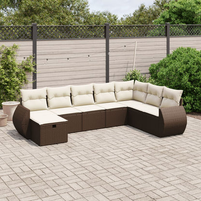 8-tlg. Garten-Sofagarnitur mit Kissen Braun Poly Rattan