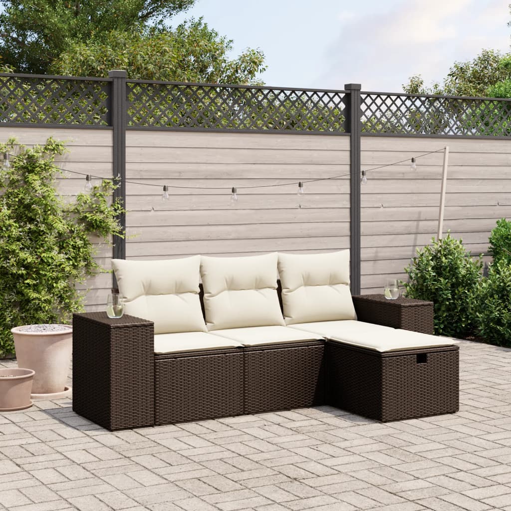 4-tlg. Garten-Sofagarnitur mit Kissen Braun Poly Rattan