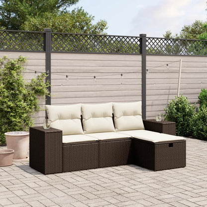 4-tlg. Garten-Sofagarnitur mit Kissen Braun Poly Rattan