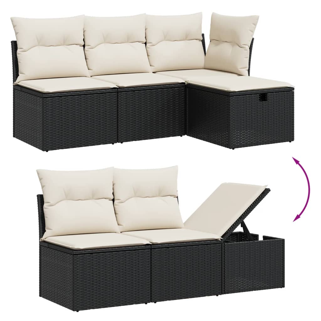 5-tlg. Garten-Sofagarnitur mit Kissen Schwarz Poly Rattan