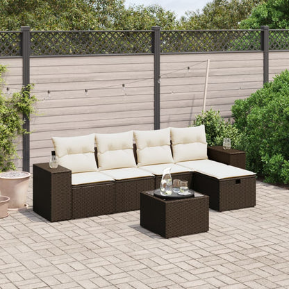 6-tlg. Garten-Sofagarnitur mit Kissen Braun Poly Rattan