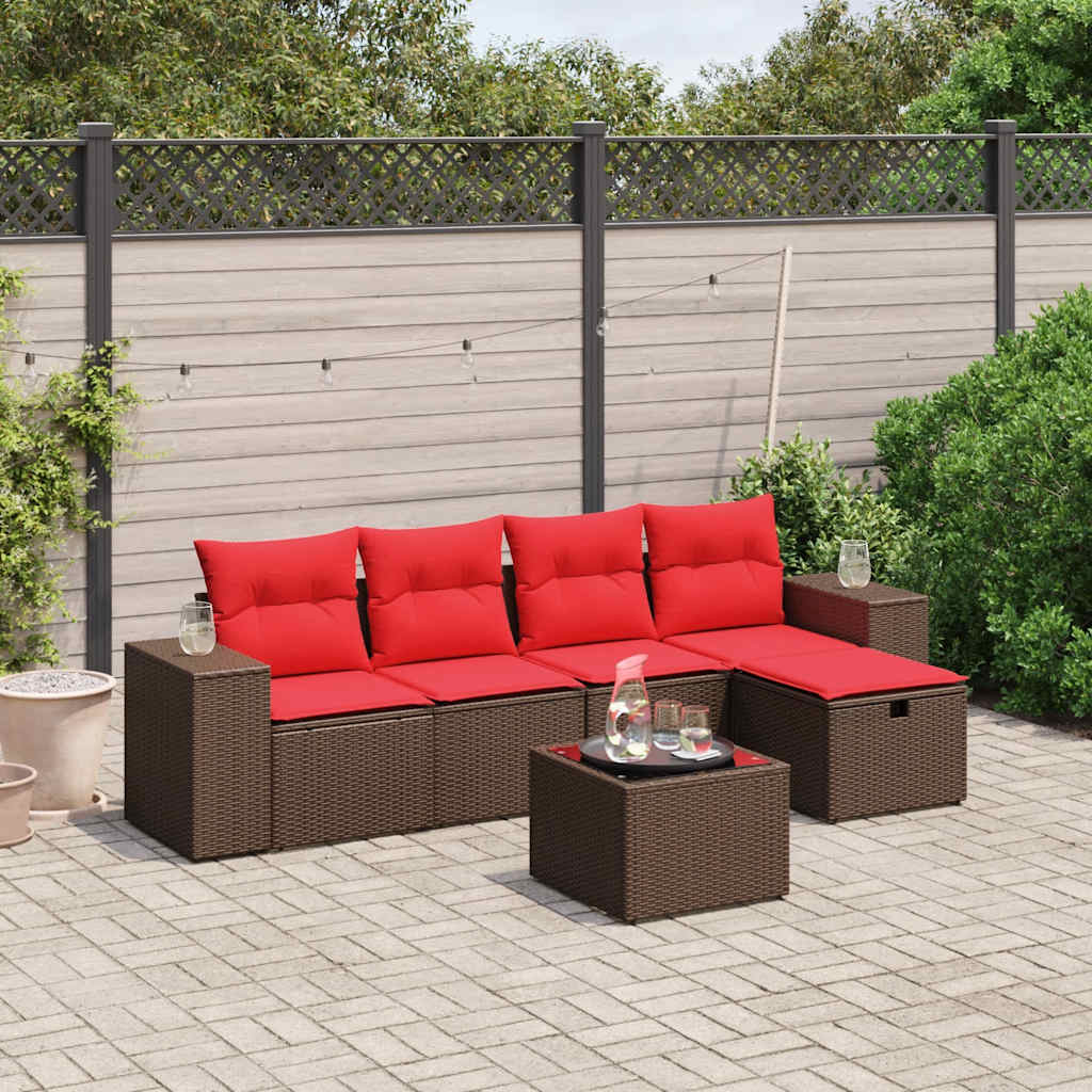 6-teiliges Gartensofa-Set mit Kissen, braun, Polyrattan