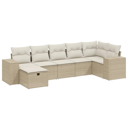 7-tlg. Garten-Sofagarnitur mit Kissen Beige Poly Rattan