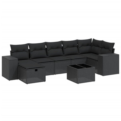 8-tlg. Garten-Sofagarnitur mit Kissen Schwarz Poly Rattan