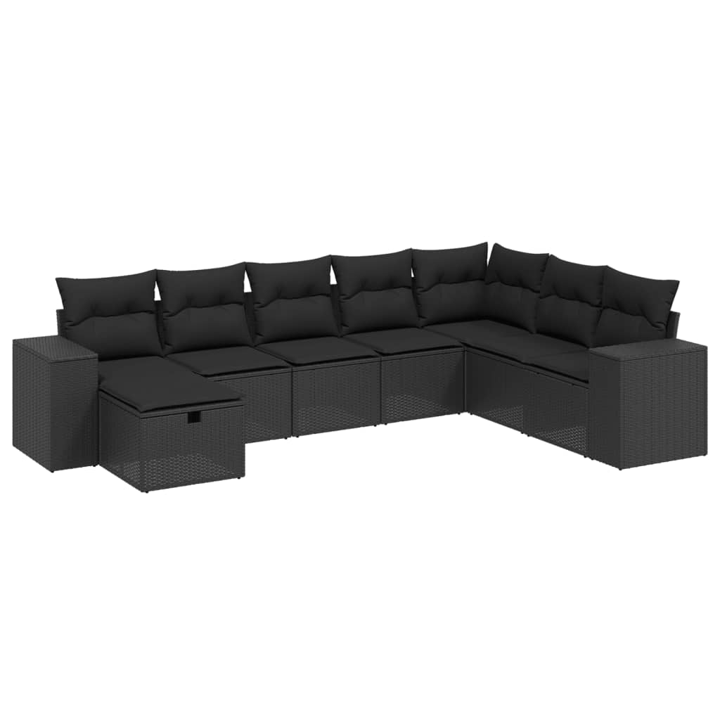 8-tlg. Garten-Sofagarnitur mit Kissen Schwarz Poly Rattan