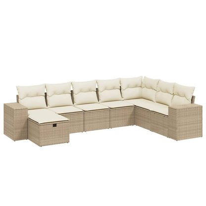 8-tlg. Garten-Sofagarnitur mit Kissen Beige Poly Rattan