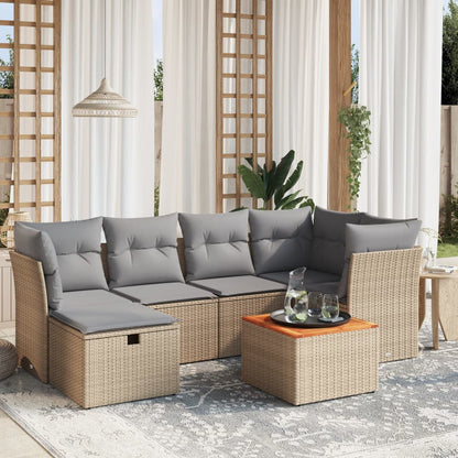 7-tlg. Garten-Sofagarnitur mit Kissen Beige Poly Rattan