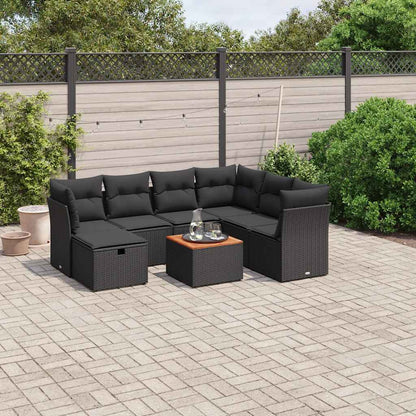 8-tlg. Garten-Sofagarnitur mit Kissen Schwarz Poly Rattan