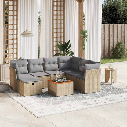 8-tlg. Garten-Sofagarnitur mit Kissen Beige Poly Rattan