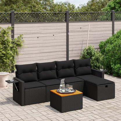 6-tlg. Garten-Sofagarnitur mit Kissen Schwarz Poly Rattan