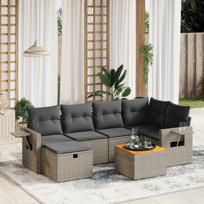 7-tlg. Garten-Sofagarnitur mit Kissen Grau Poly Rattan