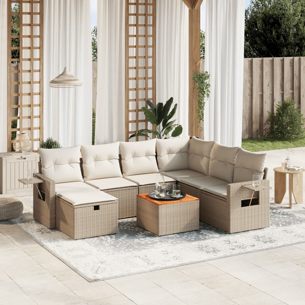 8-tlg. Garten-Sofagarnitur mit Kissen Beige Poly Rattan