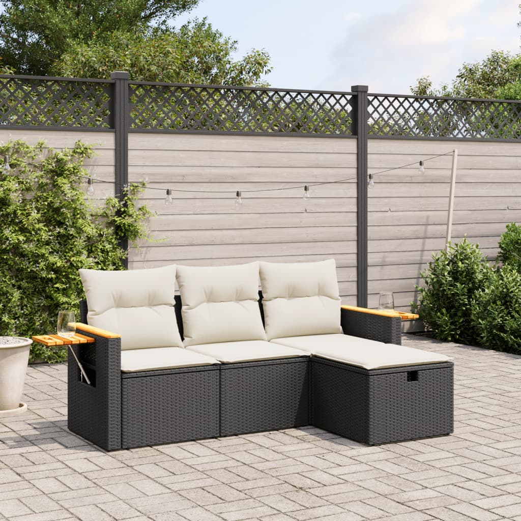 4-tlg. Garten-Sofagarnitur mit Kissen Schwarz Poly Rattan