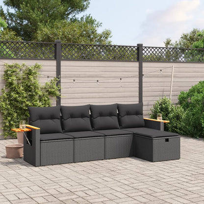 5-tlg. Garten-Sofagarnitur mit Kissen Schwarz Poly Rattan