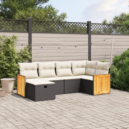 6-tlg. Garten-Sofagarnitur mit Kissen Schwarz Poly Rattan