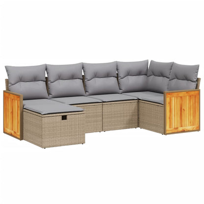 6-tlg. Garten-Sofagarnitur mit Kissen Beige Poly Rattan