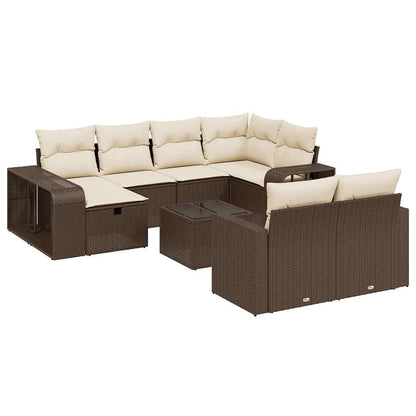 11-tlg. Garten-Sofagarnitur mit Kissen Braun Poly Rattan