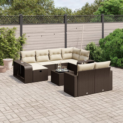 11-tlg. Garten-Sofagarnitur mit Kissen Braun Poly Rattan