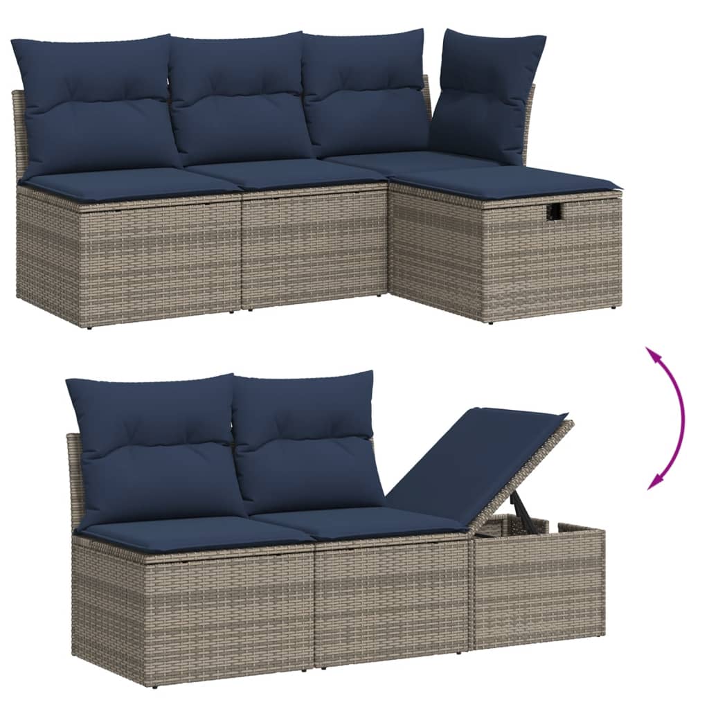 7-teiliges Gartensofa-Set mit Kissen, grau, Polyrattan
