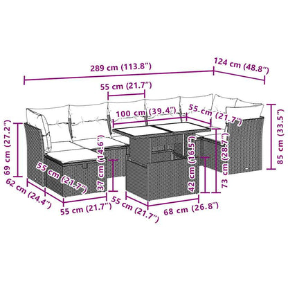 8-tlg. Garten-Sofagarnitur mit Kissen Beige Poly Rattan