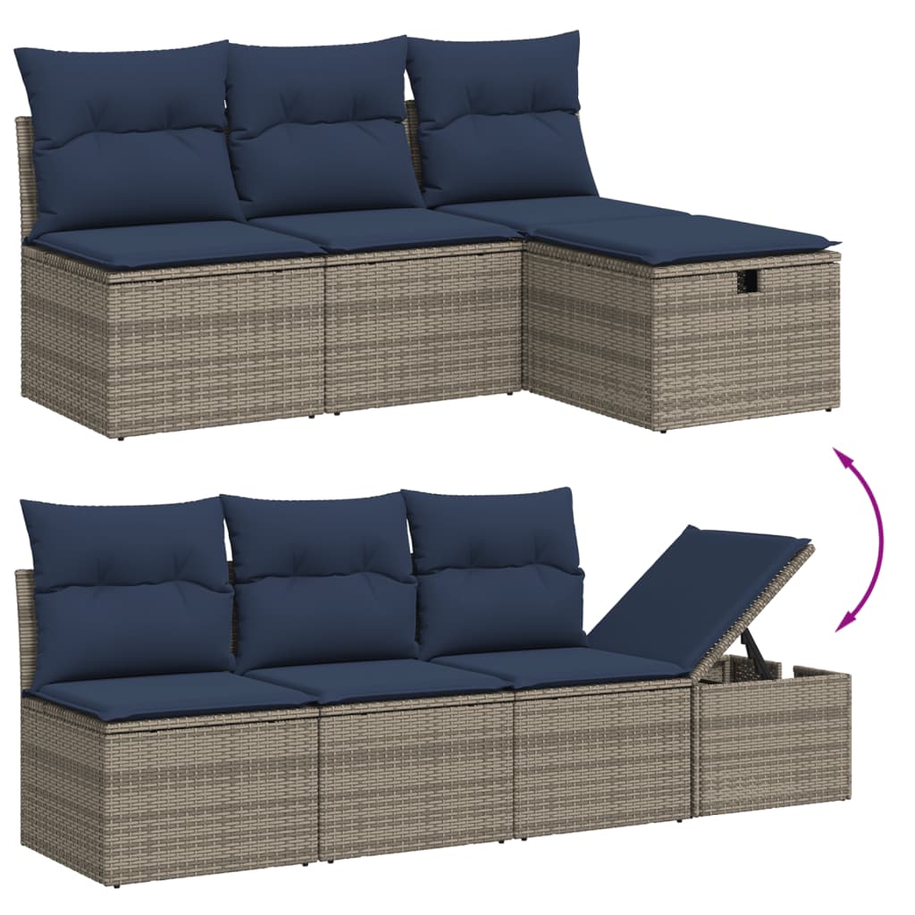8-teiliges Gartensofa-Set mit Kissen, grau, Polyrattan