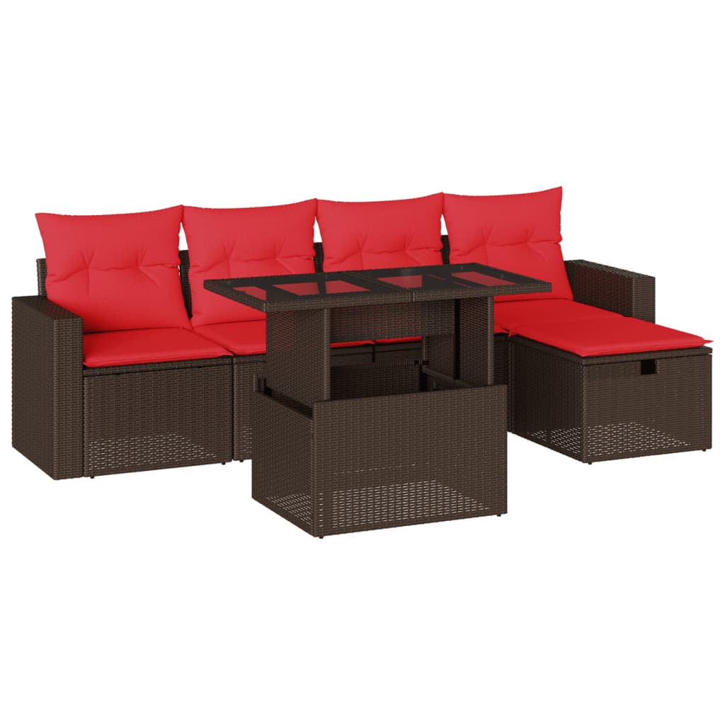 6-teiliges Gartensofa-Set mit Kissen, braun, Polyrattan