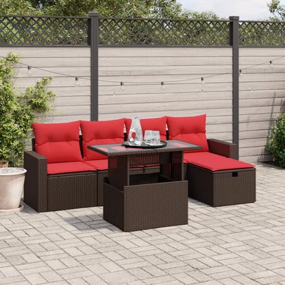 6-teiliges Gartensofa-Set mit Kissen, braun, Polyrattan