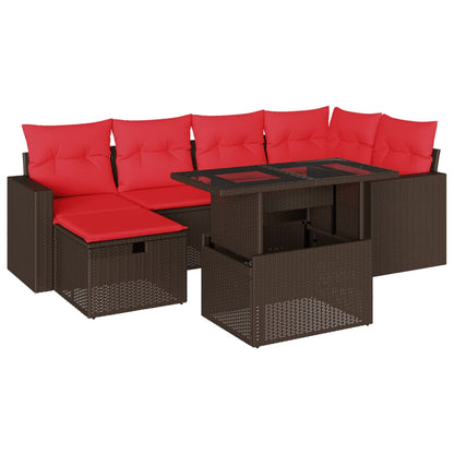 7-teiliges Gartensofa-Set mit Kissen, braun, Polyrattan