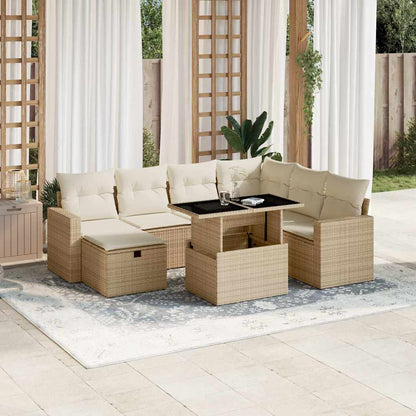 8-tlg. Garten-Sofagarnitur mit Kissen Beige Poly Rattan